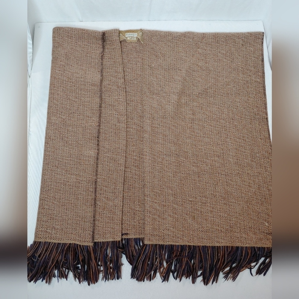 Churchill Weavers Handwoven 50s 60s Garinckel's Shawl Wrap Fringe Wool Brown Tan